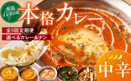 [中辛][定期便5回]ビスヌ 本格カレー シェフのおすすめ定期便(毎月お届け)_ 5回 ビスヌ 本格 カレー チキン バターチキン 海老 豆 野菜 ほうれん草 ナン プレーン チーズ ガーリック パンプキンチーズ ほうれん草 中辛 できたて 真空パック 冷凍 福岡県 久留米市 送料無料_Tk039-02