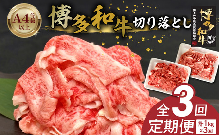 博多和牛切り落とし 500g×2パック 3回定期便 _Tk062