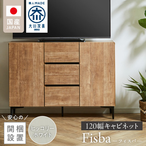 【開梱設置】キャビネット 【フィスバ 120 ドア引出】ヒッコリーホワイト 〔Qd055-03〕