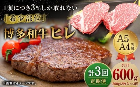 [定期便3回] 博多和牛 ヒレ 200g (2枚入り) 黒毛和牛