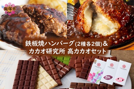 鉄板焼ハンバーグ(2種各2個)&カカオ研究所 高カカオセット(チョコレート チョコ カカオ研究所 カカオ ブラックチョコレート 鉄板焼ハンバーグ)