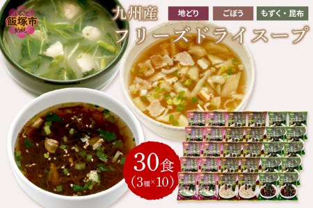 九州産 フリーズドライ スープ 3種 セット (計 30食 入)【A-496】