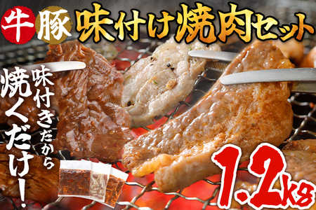 牛豚味付け焼肉セット 1.2kg 牛ハラミ 牛バラ 豚バラ 味付き 小分け 保存 醤油 にんにく タレ 子供 生姜 香味野菜 ネギ塩 キャンプ バーベキュー 福岡県 福岡 九州 グルメ お取り寄せ