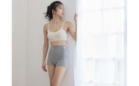 【キナリ1枚+杢グレー1枚 S-Mサイズ】hinna ヒンナ ふわリブ オーガニックコットン 1分丈ショーツ【2枚セット】