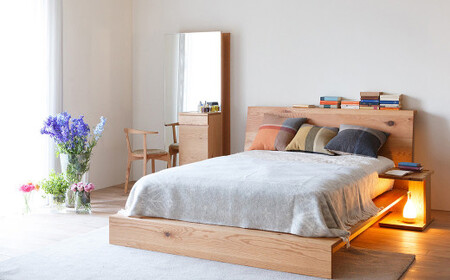 天然木 と職人の技 寝室も上質な空間へ ベッド / ウォールナット材 または オーク材 [HIRASHIMA] CARAMELLA A type Bed 168 受注生産