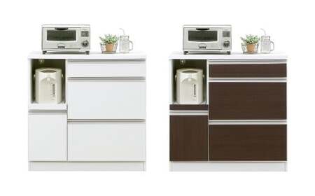 ビリー90カウンター WH・BR 引出し スライド棚 強化紙 ポリエステル化粧合板 スライド白レール 一口コンセント 家具 インテリア 福岡県 柳川市 送料無料