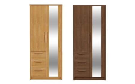 シャーロットⅡ80ワードローブ NA・BR チェスト 棚 衣類収納 洋服タンス クローゼット 強化紙 姿見ミラー・ネクタイ掛け付き アルダー木目 ウォールナット木目 シンプル 家具 インテリア 福岡県 柳川市 送料無料