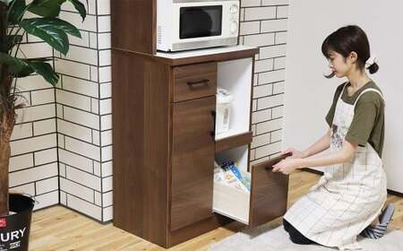 きざし60レンジ台2段オープン NA・BR オープンボード キッチン収納 強化紙 ポリエステル化粧合板 スライドカウンター 木目調 ブラックスチールハンドル 2口コンセント レンジ ポット 炊飯器 シンプル 日本製 家具 インテリア 福岡県 柳川市 送料無料