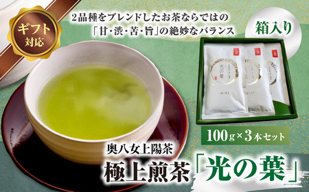 [ギフト用]奥八女上陽茶 極上煎茶「光の葉」100g×3本セット箱 178-001-GFT
