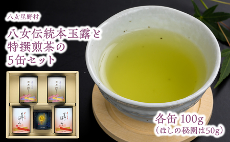 八女伝統本玉露と特撰煎茶の5缶入セット 茶 お茶 日本茶 八女茶 玉露 煎茶 福岡県 八女市 001-070