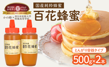国産百花蜂蜜1kg(500gとんがり容器×2本)[ふるさと愛プロジェクト] ハチミツ 非加熱 純粋はちみつ ハニー 福岡県 八女市 保存食 防災グッズ 非常食 ボトル 024-FP