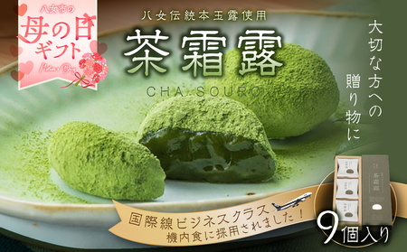 [母の日ギフト]茶霜露(ちゃそうろ)9個入り[福岡・八女の老舗菓子店「隆勝堂」] 八女茶 お茶 和菓子 スイーツ 餅 羽二重餅 茶菓子 贈り物 ギフト 母の日 プレゼント おすすめ 福岡県 八女市 057-005-H