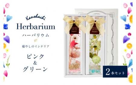 【ギフト用】かの蜂 ハーバリウム 2本セット（ピンクとグリーン）癒しのインテリアフラワー＜配送不可：北海道・沖縄・離島＞　024-031-GFT