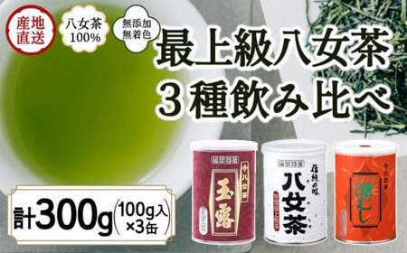 八女茶100% 高級缶詰茶 3種 (玉露・高級煎茶・高級深むし茶) 100g×3缶[岩崎園製茶] 075-019