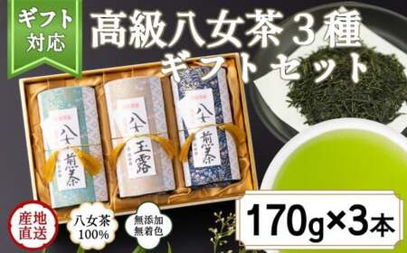 [ギフト対応]最高級ギフト 和紙貼り茶缶入り高級茶3種セット 各170g 八女茶100%[岩崎園製茶] 075-020