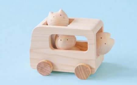 コロコロバス3匹セット(イヌ・ネコ・ウサギ)[2歳・3歳・おもちゃ・無塗装・知育玩具] 030-041