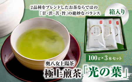 奥八女上陽茶 極上煎茶「光の葉」100g×3本セット箱 178-001