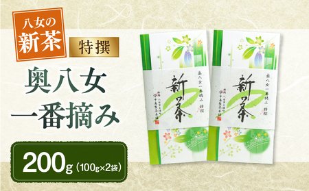 [新茶]ギフト用 八女新茶 一番摘み 特撰(100g×2袋)[2024年5月発送開始] 013-008-GFT