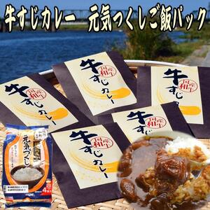 本格派の博多和牛すじカレー5食&福岡県産元気つくしパックごはん電子レンジ対応8食セット 大川市