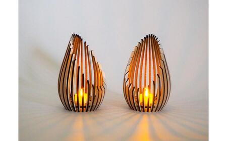 LED キャンドルホルダー 木製 レーザー加工雑貨 ホワイト木目 インテリア雑貨 キャンドルホルダー001 2個セット