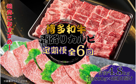 博多和牛 霜降りカルビ 全6回定期便 約800g×6回