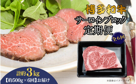博多和牛 サーロインブロック 定期便全6回 計約3kg(約500g×6回)