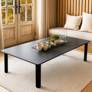 座卓 折りたたみ 100×90 完成品 大川家具 長方形 4人 6人 ダイニングテーブル センターテーブル ロー (アルベル/TJ887KT74/フチ黒色/角R10/木製無垢材黒色折れ脚) 和モダン 和室 洋室 長机 リビング学習机 座卓 折り畳み 福岡県大川市