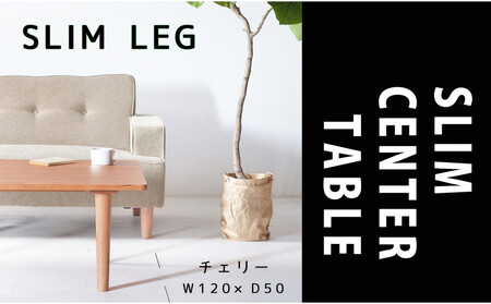 [どんなお部屋にもぴったり] やさしいデザインのスリムセンターテーブル 120×50 チェリー ローテーブル 無垢材 国産 大川家具