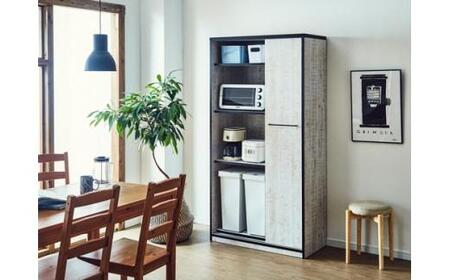 【開梱設置】食器棚 引き戸 L.A. 幅92.7cm アンティークウッドホワイト キッチンボード レンジ台 家具