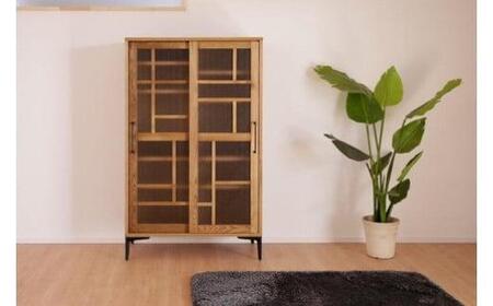 【amico／アミコ  85キャビネット】★レトロなガラス扉がノスタルジックな雰囲気を感じるおしゃれなデザインのキャビネット強くて頑丈なアッシュ材の木目と質感を活かしたオイル塗装仕上げ