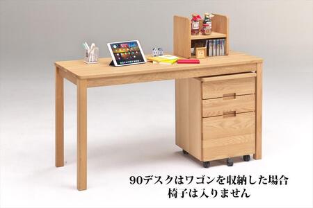 [角がまるいデスクセット]かどまる90デスク・ワゴン・上棚3点セット/オーク/机/大川家具