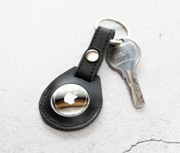 エアタグ用 キーホルダー カバー レザー 本革 キーリング apple airtag 【ブラック】