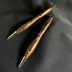 [木製ボールペンとシャープペンシル(0.5mm)のセット(ウェンジ材・縞杢・艶消し仕上げ)2Pice]木軸ボールペン 木製シャープペンシル 木軸シャープペンシル 銘木 MUKU屋 MUFactory