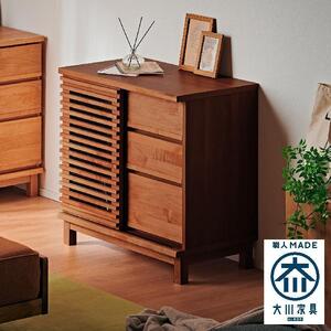 【Athers／アザース 幅80cmサイドボード ブラウン】★落ち着いた雰囲気のルーバーデザイン