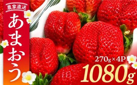 [先行予約][2月-3月発送]農家直送 あまおう 1080g (270g以上 × 4 パック) 土耕栽培[豊前市][内藤農園]果物 いちご 