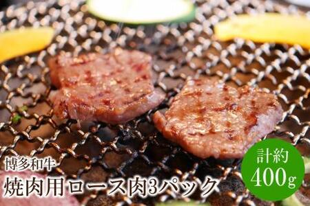 博多和牛 焼肉用 ロース肉3パック(計約400g)【034-0023】