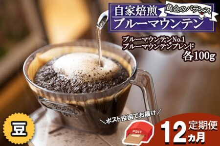 定期便 12ヶ月 珈琲の王様 ブルーマウンテン NO.1＆ ブルーマウンテンブレンド (豆) 各100g ポスト投函 珈琲 コーヒー 12回 お楽しみ Morrow珈琲 