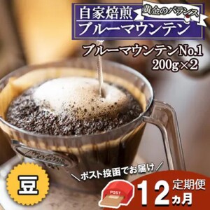 定期便 12ヶ月 自家焙煎 ブルーマウンテン (ストレート・豆) 200g×2 ポスト投函 コーヒー 珈琲 12回 お楽しみ