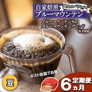 定期便 6ヶ月 黄金のバランス ブルーマウンテン (豆)[ポスト投函] 2種 各100g