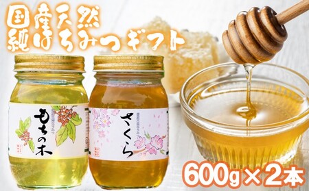 はちみつ 化粧箱入り 国産 天然 純はちみつ 600g×2本セット さくら＆もちのき ギフト 《包装対応、手提げ袋付》 
