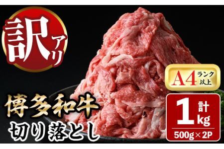 [訳あり]博多和牛切り落とし(計1kg・500g×2P)牛肉 黒毛和牛 国産 化粧箱 贈答 ギフト プレゼント 小分け[離島配送不可][ksg0290][MEATPLUS]