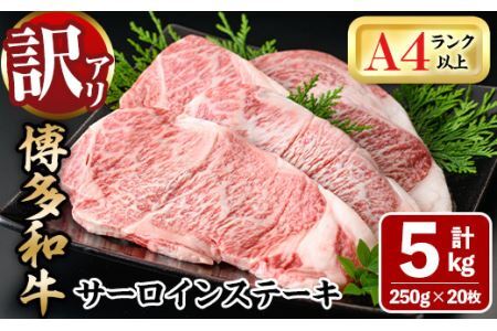 [訳あり・不揃い]博多和牛サーロインステーキセット(20枚・計5kg)牛肉 黒毛和牛 国産 ステーキ[離島配送不可][ksg0521][MEATPLUS]