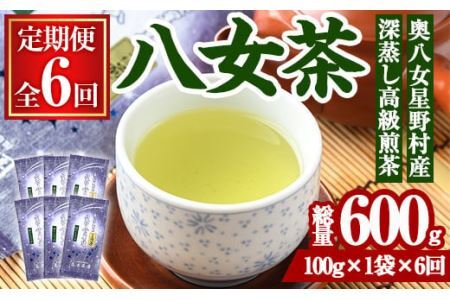 [定期便・全6回(連続)]奥八女星野村 深蒸し高級煎茶(総量600g・100g×1袋×6回) 八女茶 緑茶 せん茶 おちゃ お茶 やめ 深蒸し茶 常温 常温保存[ksg1346][おどろきっちん]