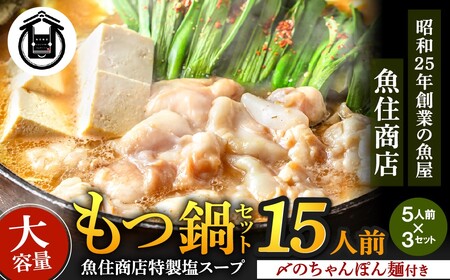 もつ 1.5kg 特製 塩もつ鍋 満足15人前 (5×3セット)[魚住商店]