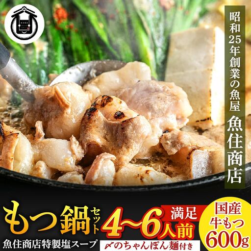 魚住商店特製 国産牛もつ使用 塩もつ鍋セット(4～6人前)【魚住商店】_HA2000 〆のチャンポン麺付き 国産モツ鍋 鍋 ホルモン 肉 もつ 国産もつ鍋 塩もつ鍋 塩モツ鍋 出汁つき 小分け 個包装 冷凍 惣菜 お惣菜 おかず おすすめ 福岡県宗像市