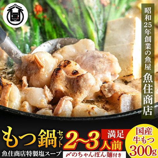 魚住商店特製 国産牛もつ使用 塩もつ鍋セット(2〜3人前)[魚住商店]_HA2018 〆のチャンポン麺付き 国産モツ鍋 鍋 ホルモン 肉 もつ もつ鍋 塩 モツ鍋 出汁つき 小分け 個包装 冷凍 惣菜 お惣菜 おかず おすすめ 福岡県宗像市