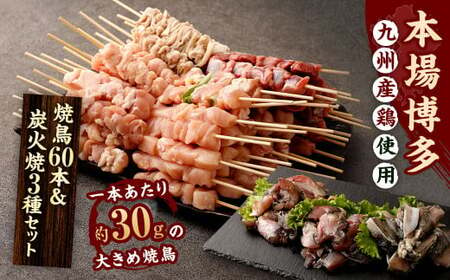 [1串ずっしり30g]本場博多の九州産 焼鳥60本&炭火焼3種セット