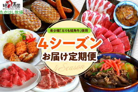 [えりも短角牛]4シーズンお届け定期便[er007-025](すき焼き 焼肉 焼き肉 ハンバーグ ソーセージ 牛丼 コロッケ しゃぶしゃぶ 牛 牛肉 セット ギフト お取り寄せ 北海道 えりも お肉 国産牛 和牛)