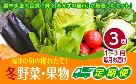 [3ヶ月定期便]穫れたて!冬野菜・果物定期便(1〜3月)★あんずの里[F7005]