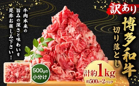 [訳あり]博多和牛切り落とし 1kg (500g×2P) 和牛 国産牛 牛肉 牛 赤身 スライス 焼肉 小分け 福岡県 うきは市 冷凍